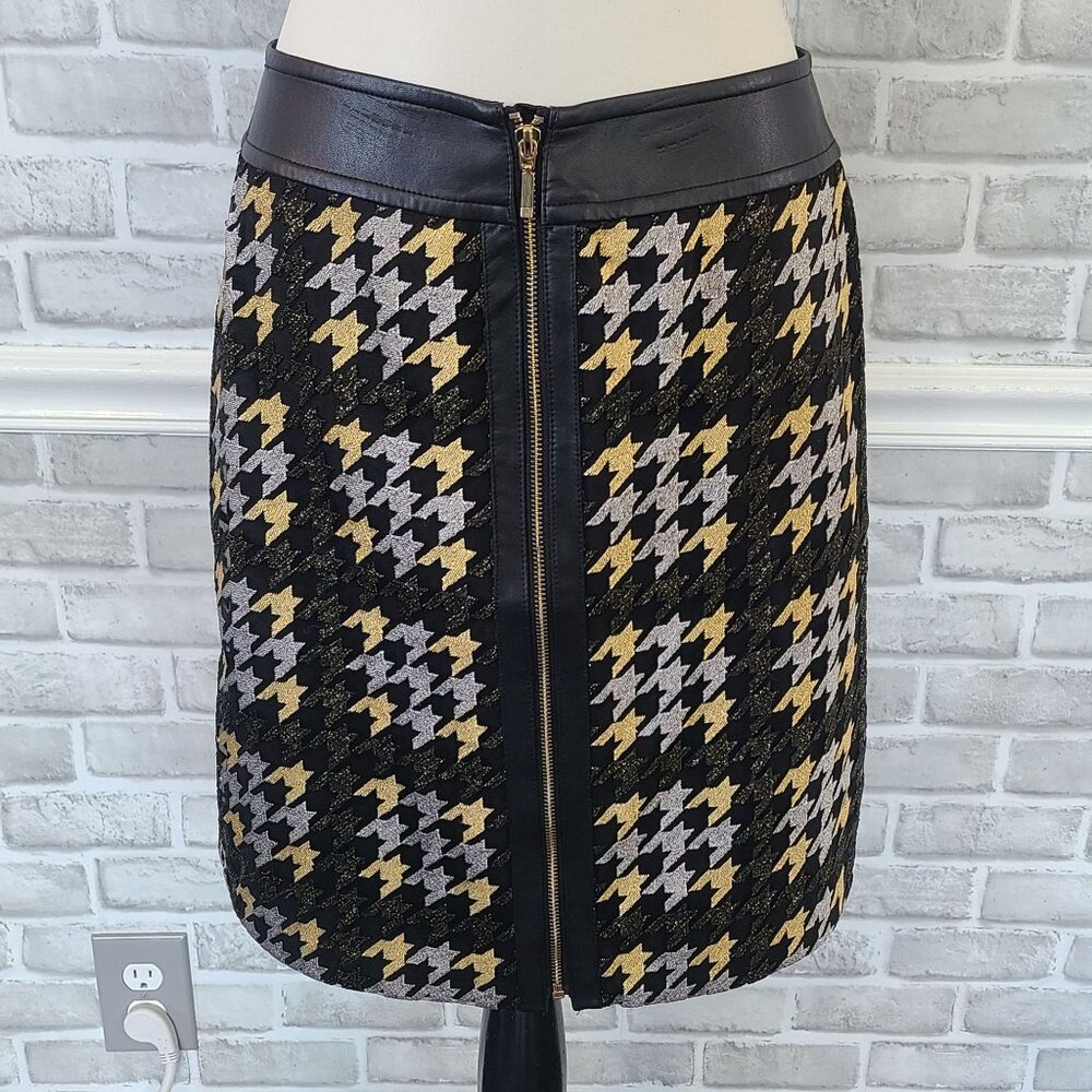 J. McLaughlin Keana Plaid Houndstooth Metallic Skirt Preppy Classic Old Money 6